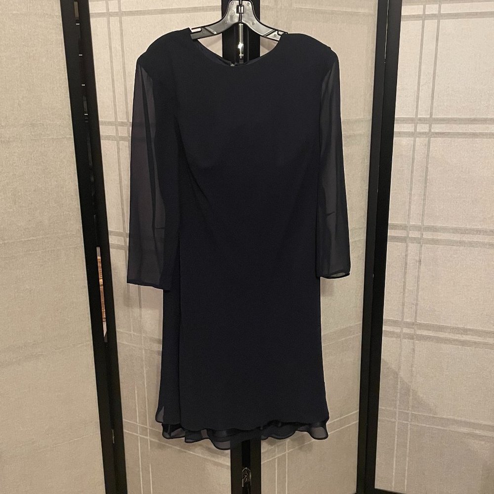 Kamisato Flowy Navy Blue Dress with Sheer Long Sleeves